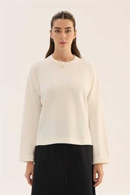 Duble Kol Triko Kazak Beyaz