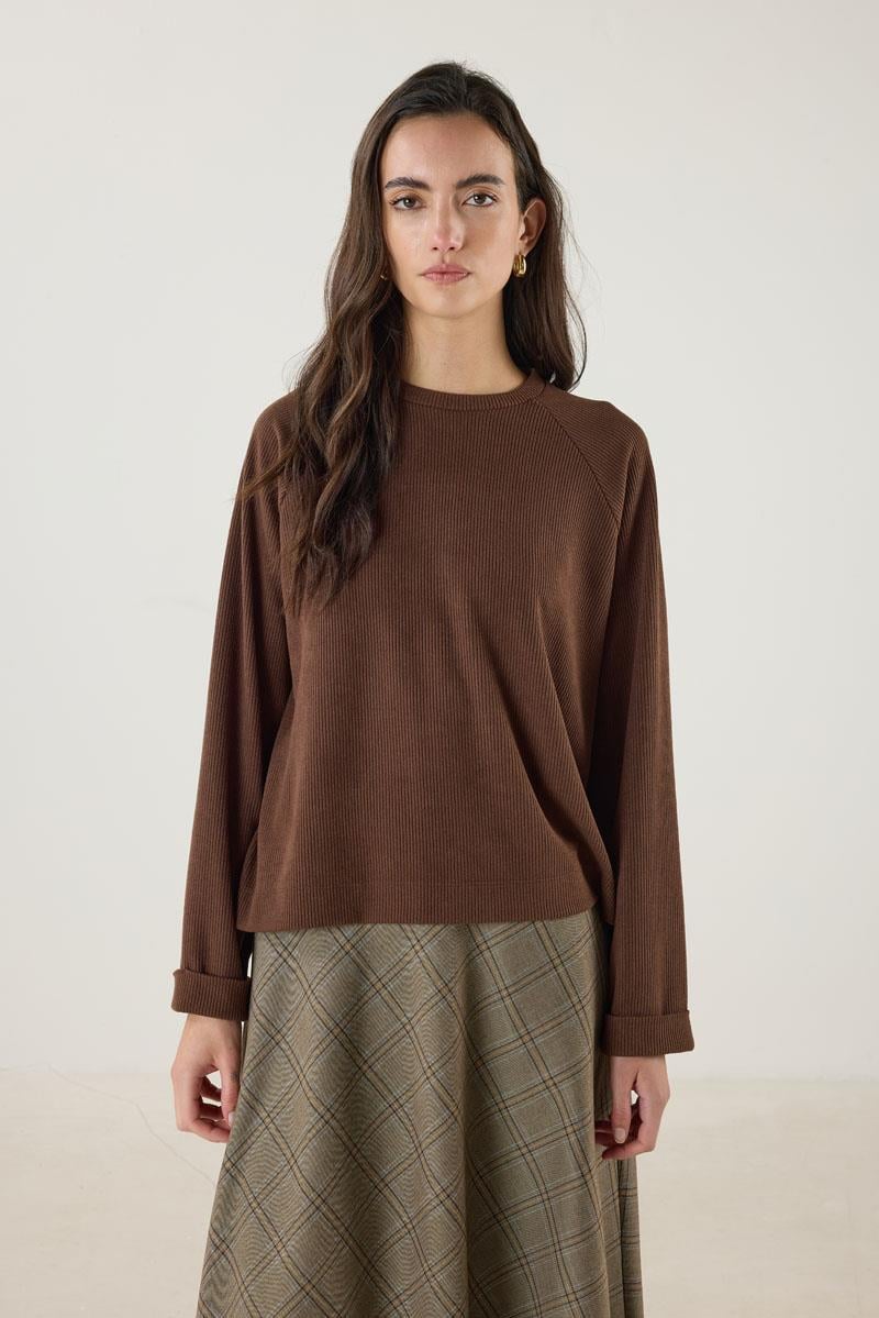 Duble Kol Triko Kazak Acı kahve