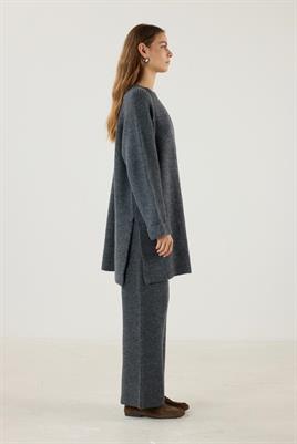 Duble Kollu Kalın Örme Triko Kazak Antrasit