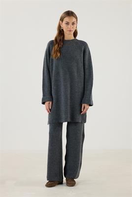 Duble Kollu Kalın Örme Triko Kazak Antrasit