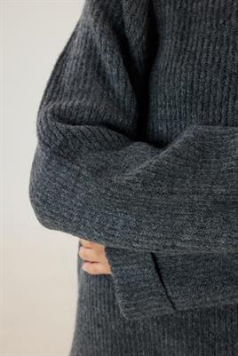 Duble Kollu Kalın Örme Triko Kazak Antrasit