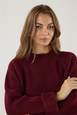 Duble Kollu Kalın Örme Triko Kazak Bordo