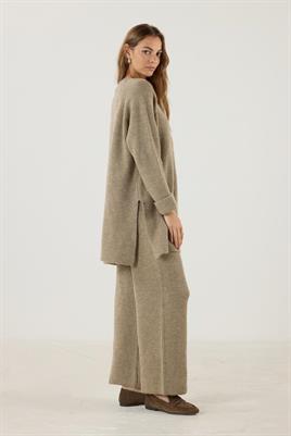 Duble Kollu Kalın Örme Triko Kazak Vizon