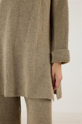 Duble Kollu Kalın Örme Triko Kazak Vizon