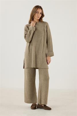 Duble Kollu Kalın Örme Triko Kazak Vizon