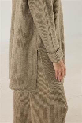 Duble Kollu Kalın Örme Triko Kazak Vizon