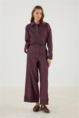 Duble Paça Kot Pantolon Bordo