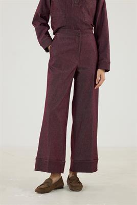 Duble Paça Kot Pantolon Bordo