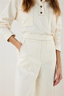 Duble Paça Kot Pantolon Ekru