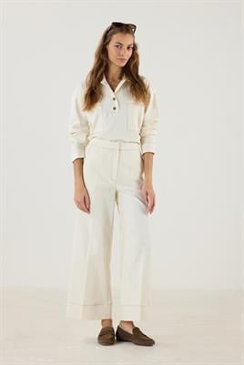 Duble Paça Kot Pantolon Ekru