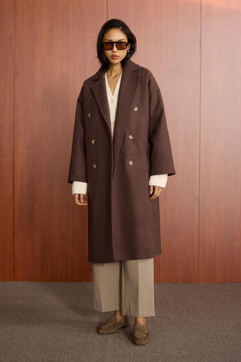 Düğmeli Kruvaze Kaban Acı kahve