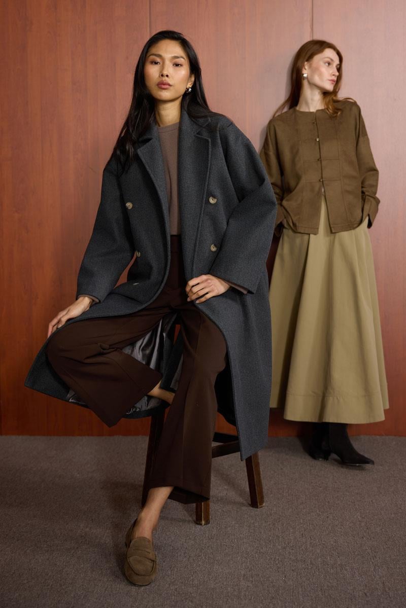 Düğmeli Kruvaze Kaban Antrasit