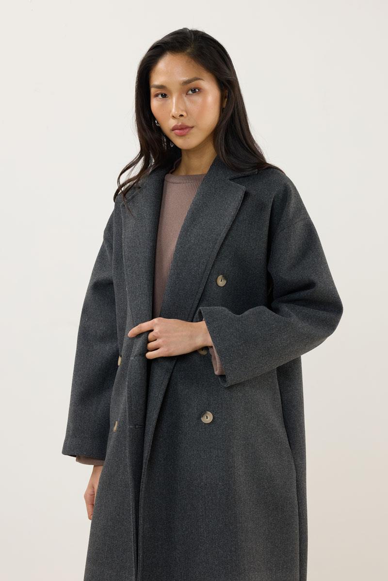 Düğmeli Kruvaze Kaban Antrasit