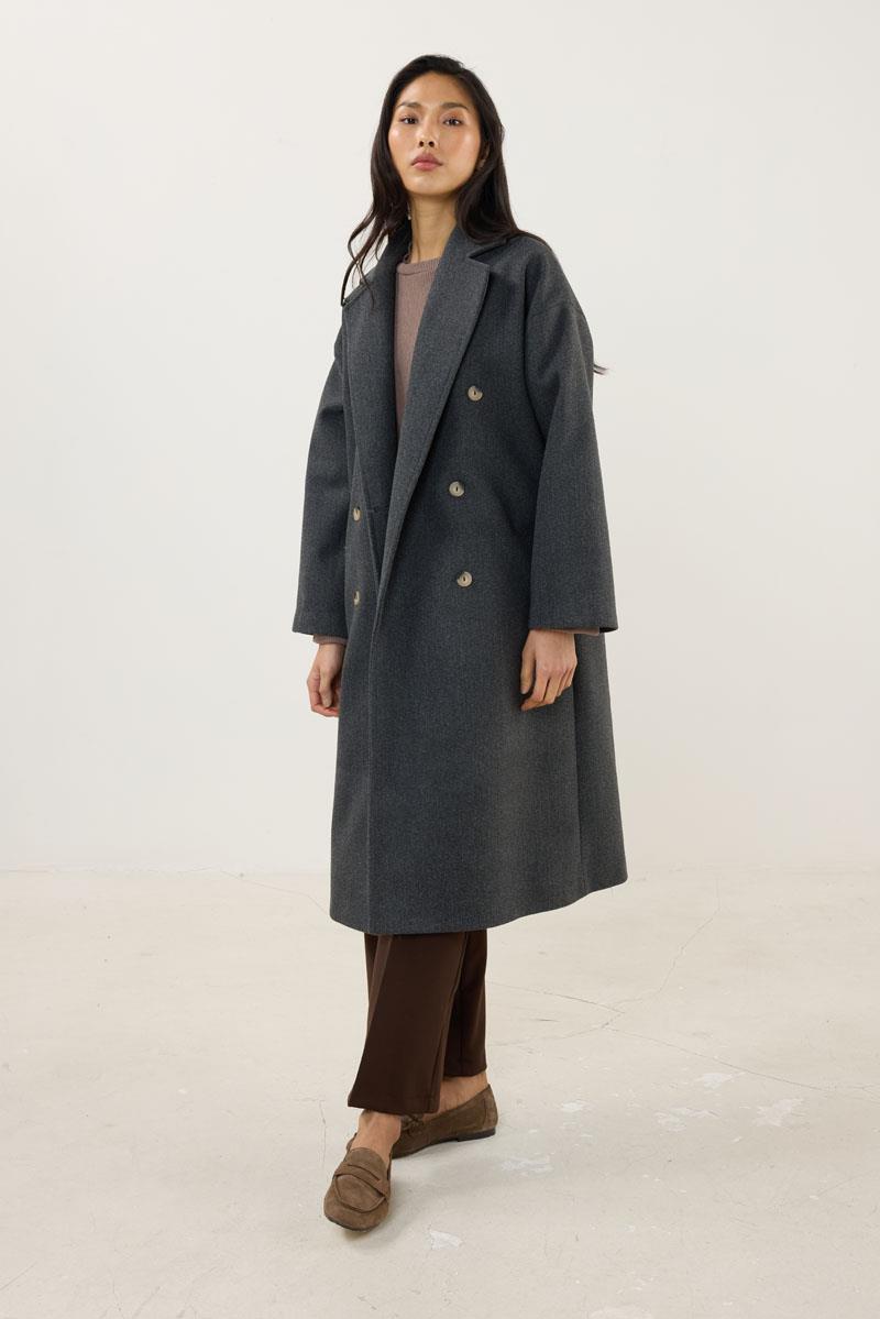 Düğmeli Kruvaze Kaban Antrasit