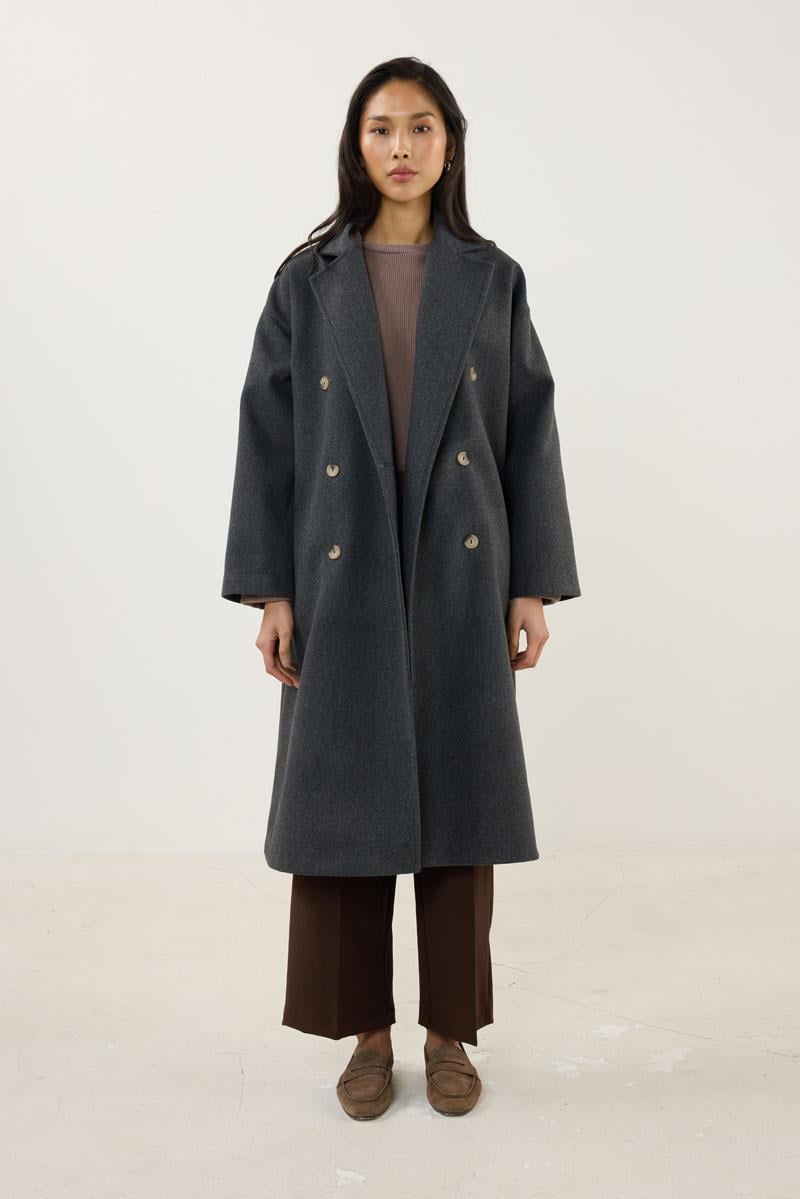 Düğmeli Kruvaze Kaban Antrasit