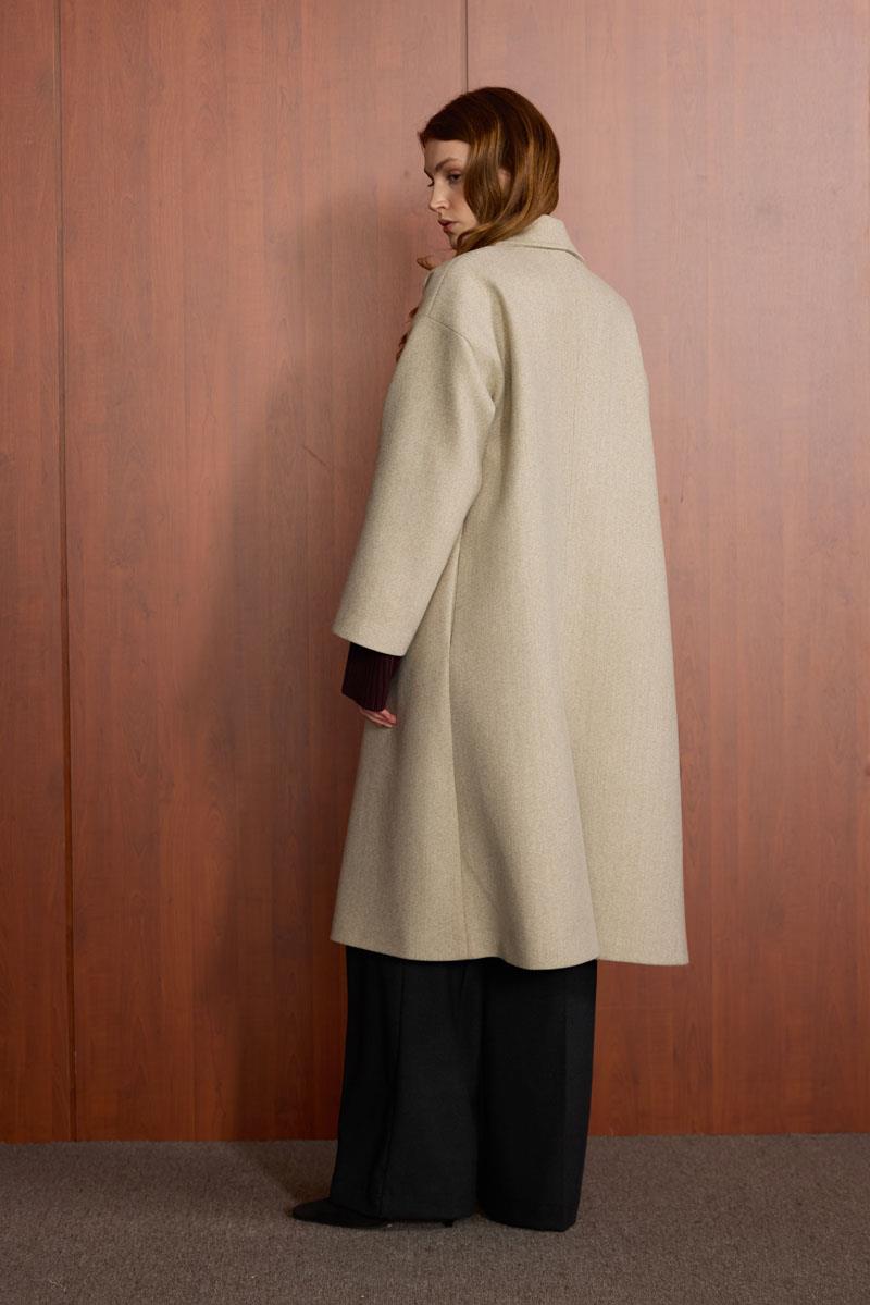 Düğmeli Kruvaze Kaban Bej