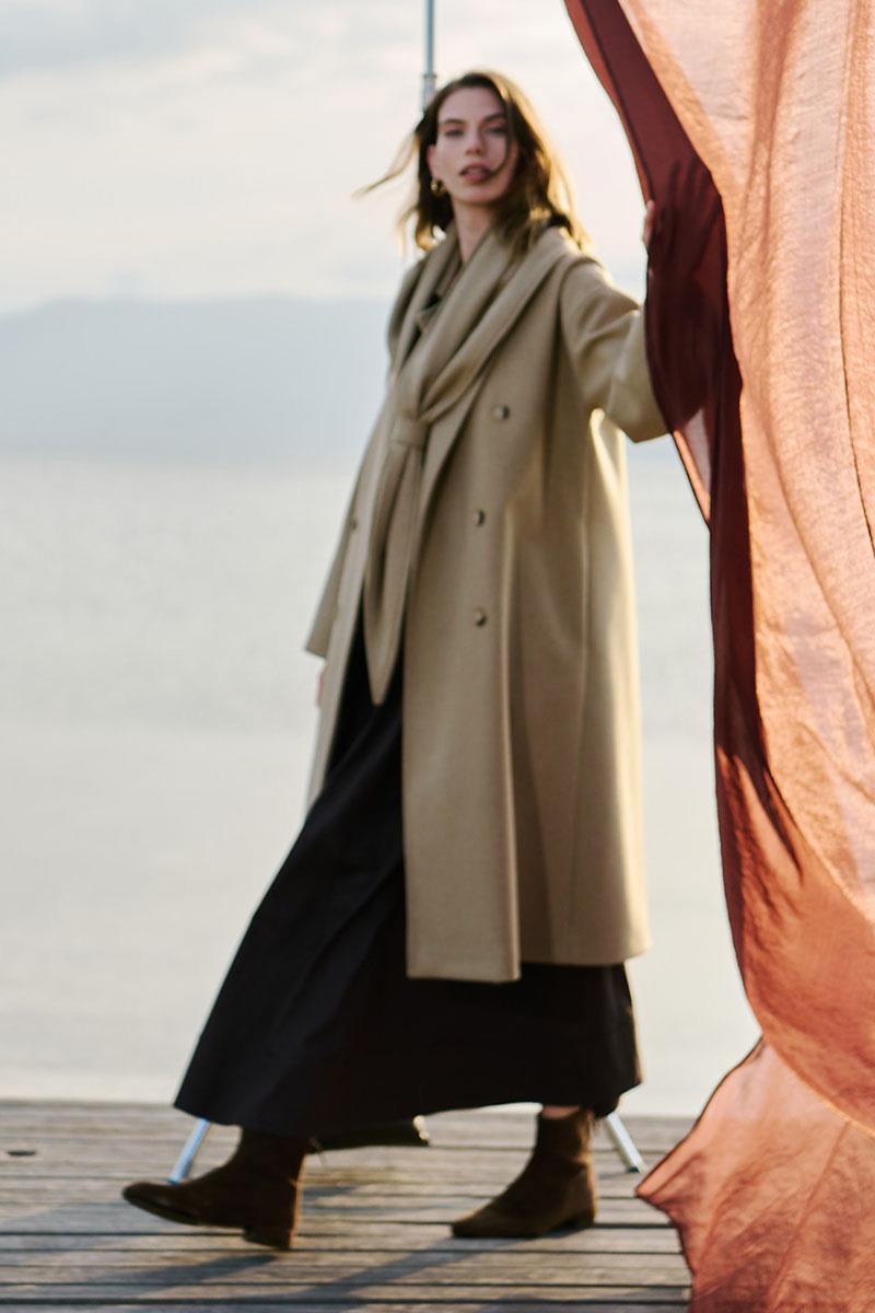 Düğmeli Kruvaze Kaban Camel