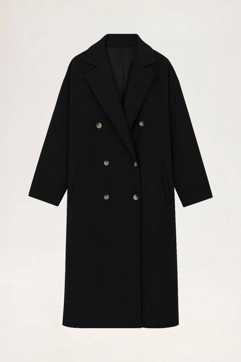 Düğmeli Kruvaze Kaban Siyah