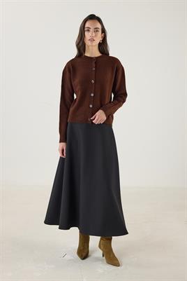 Düğmeli Örme Triko Kısa Hırka Acı kahve