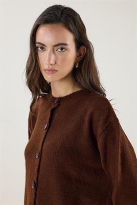 Düğmeli Örme Triko Kısa Hırka Acı kahve