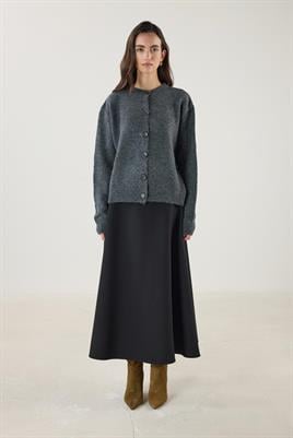 Düğmeli Örme Triko Kısa Hırka Antrasit