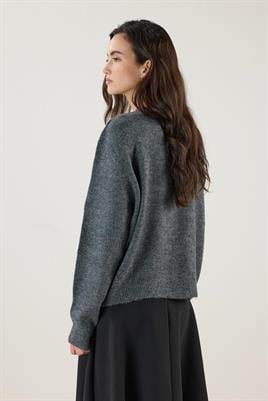 Düğmeli Örme Triko Kısa Hırka Antrasit