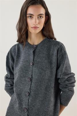 Düğmeli Örme Triko Kısa Hırka Antrasit