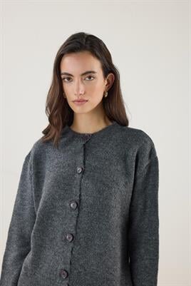 Düğmeli Örme Triko Kısa Hırka Antrasit