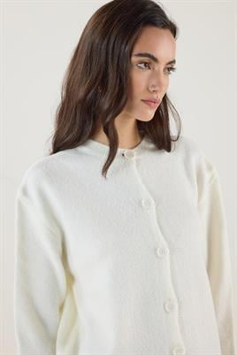 Düğmeli Örme Triko Kısa Hırka Ekru