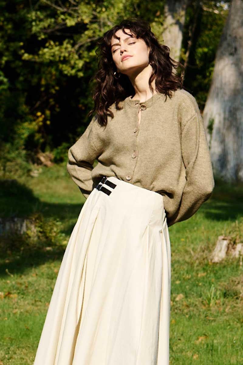 Düğmeli Örme Triko Kısa Hırka Vizon