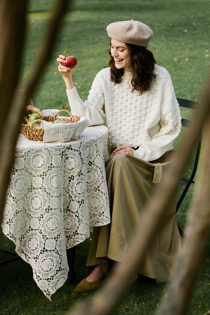 Düğüm Detaylı Kazak Ekru