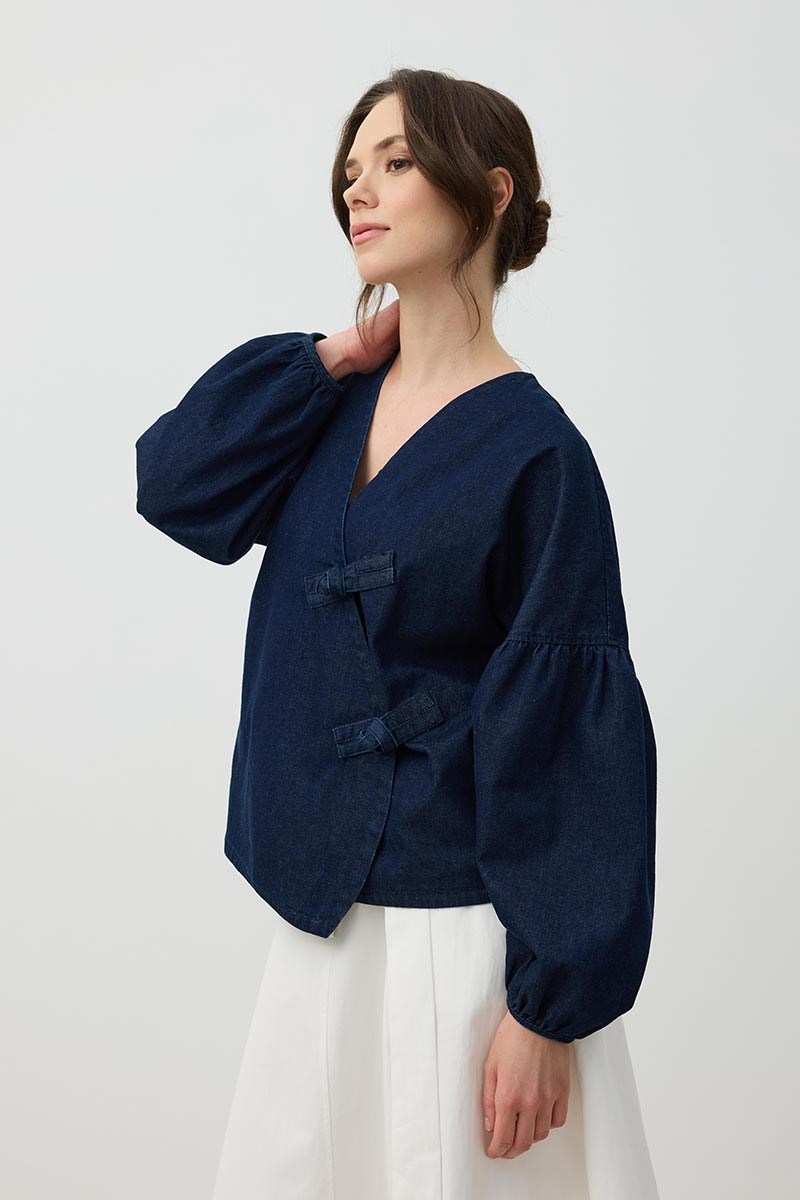 Düğüm Detaylı Kot Kimono Lacivert