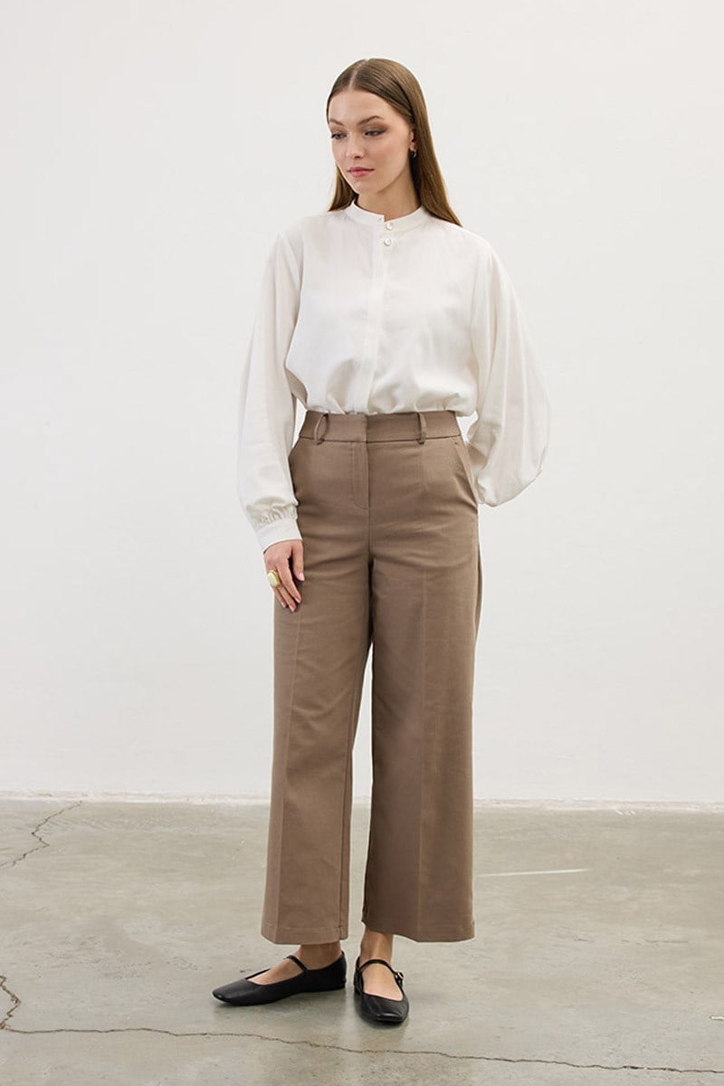 Düz Kesim Pantolon Koyu Vizon