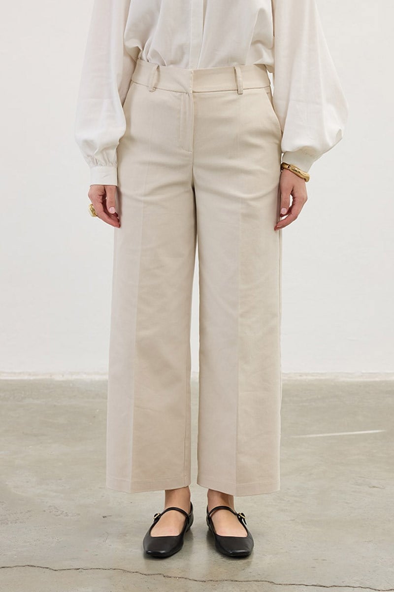 Düz Kesim Pantolon Krem