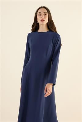 Düz Kuplu Gece Elbisesi Lacivert