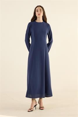 Düz Kuplu Gece Elbisesi Lacivert