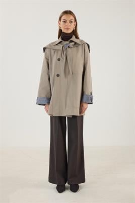 Ekose Astarlı Trençkot Vizon