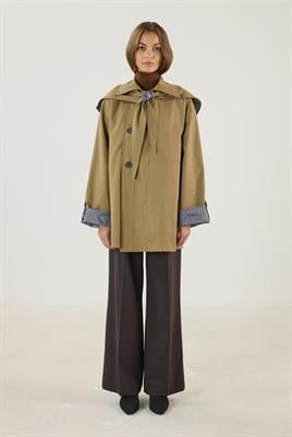 Ekose Astarlı Trençkot Camel