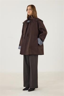 Ekose Astarlı Trençkot Acı kahve