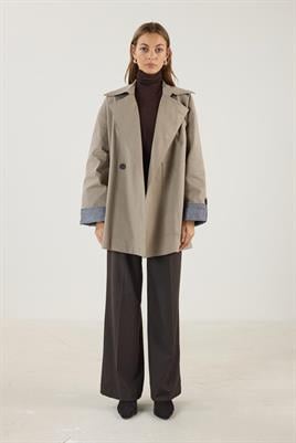 Ekose Astarlı Trençkot Vizon