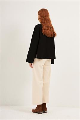 En Boy Çizgi Kazak Siyah