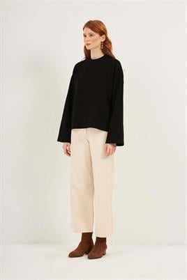 En Boy Çizgi Kazak Siyah