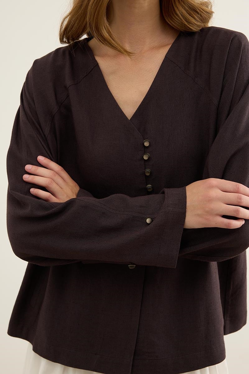 Eskitme Düğmeli Kimono Acı kahve