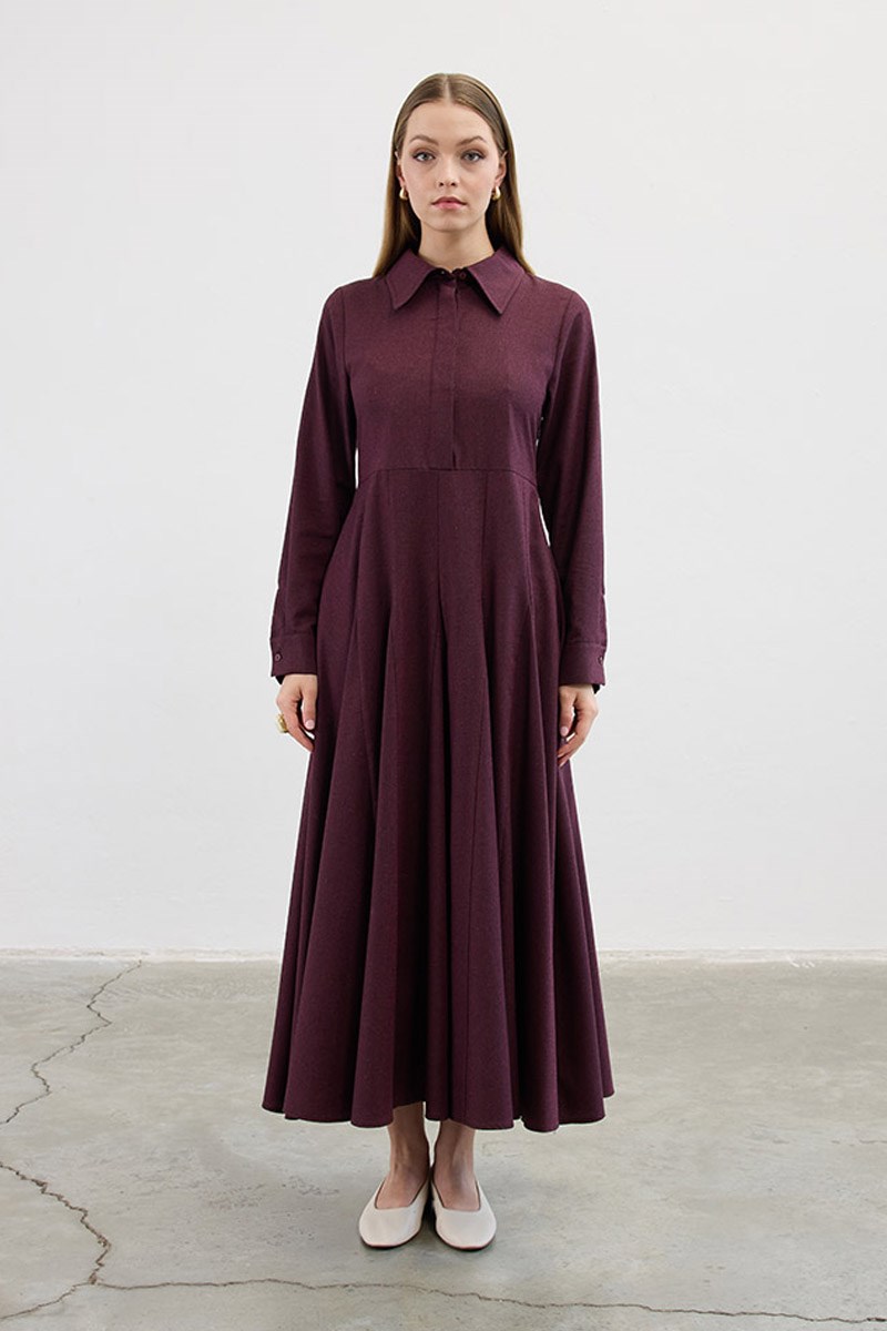 Eteği Godeli Elbise Bordo