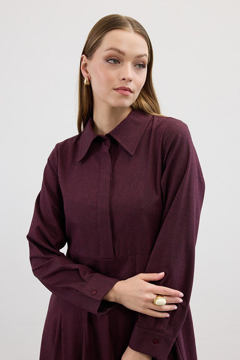 Eteği Godeli Elbise Bordo