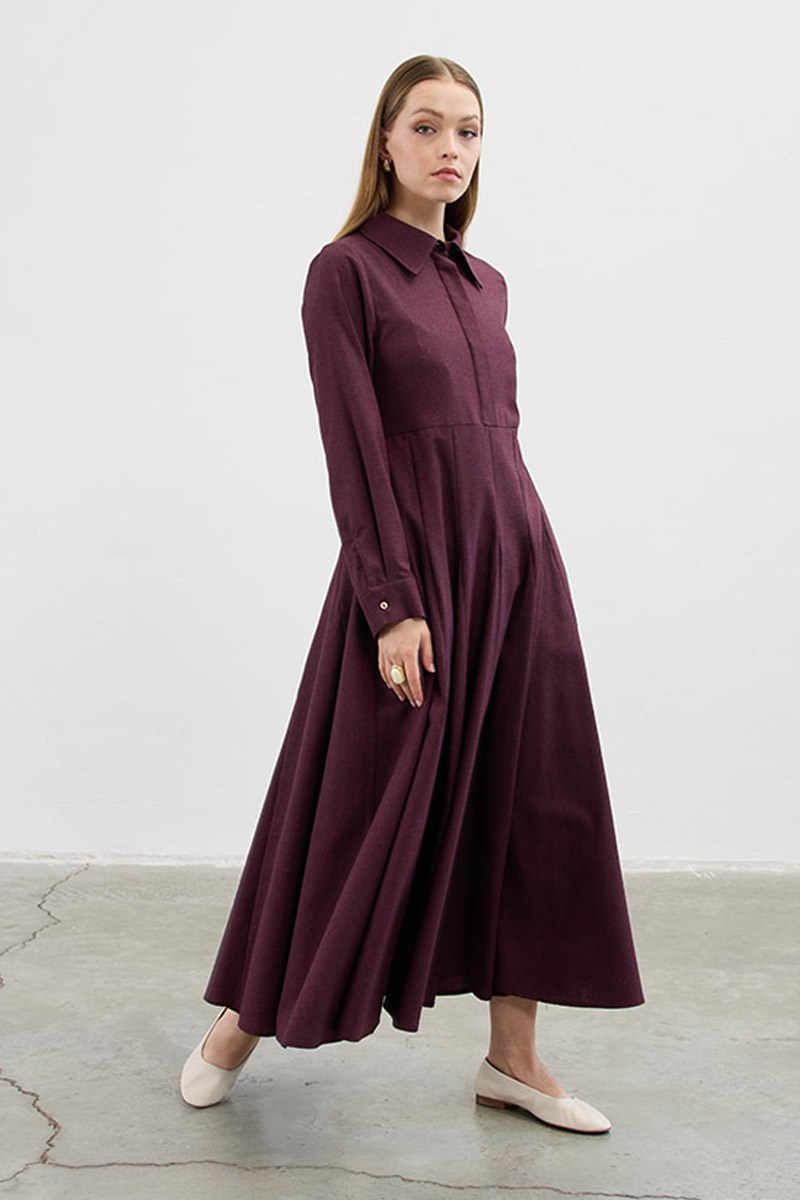 Eteği Godeli Elbise Bordo