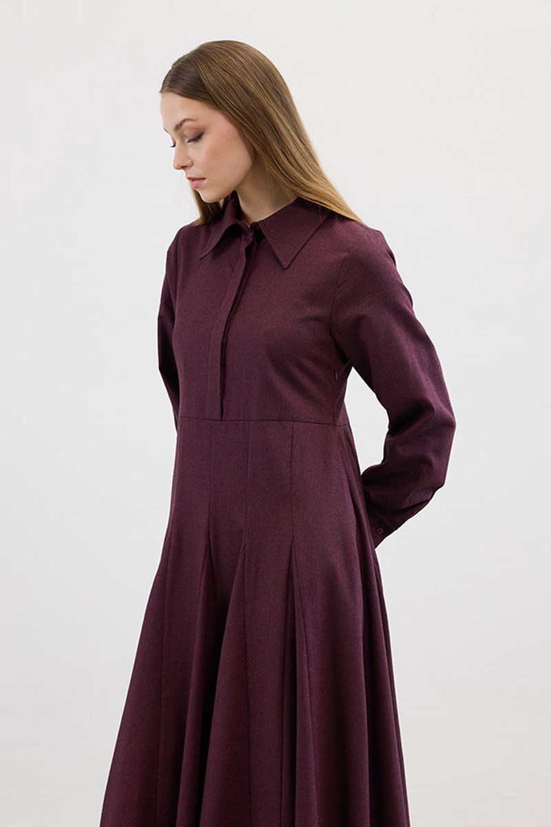 Eteği Godeli Elbise Bordo