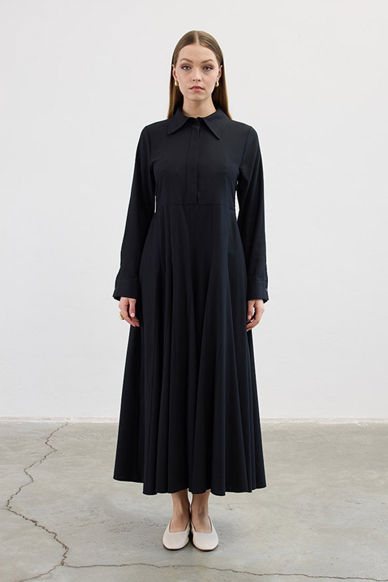 Eteği Godeli Elbise Siyah