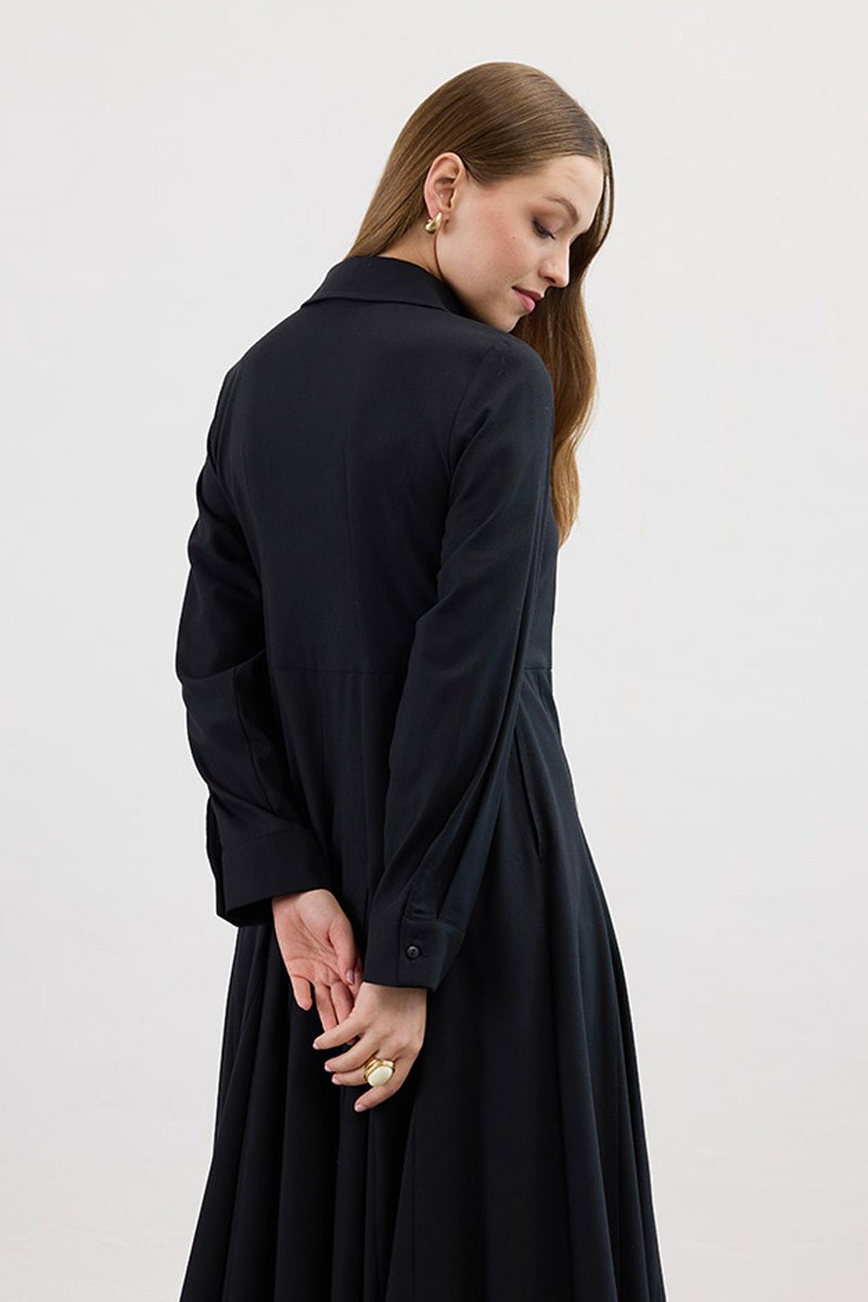 Eteği Godeli Elbise Siyah