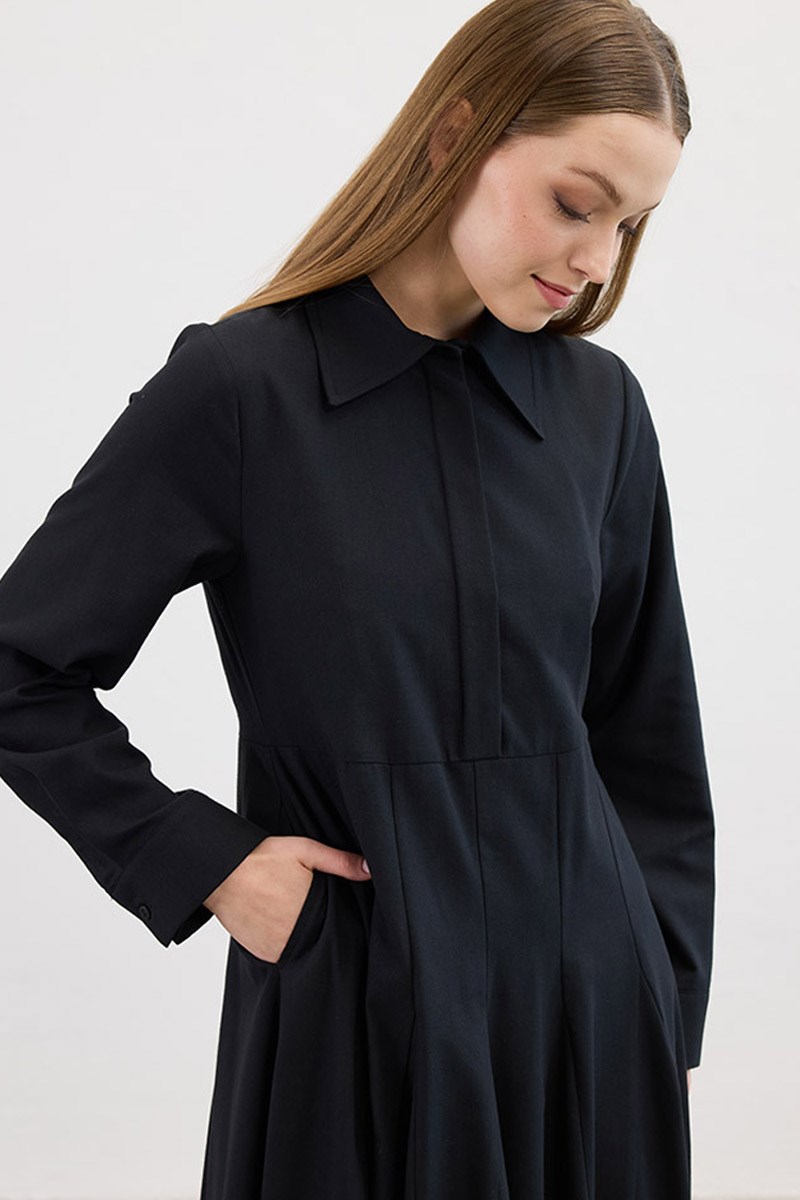 Eteği Godeli Elbise Siyah